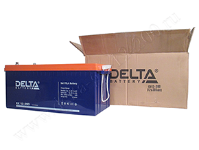 Открытая коробка и аккумулятор Delta GX 12-200 рядом